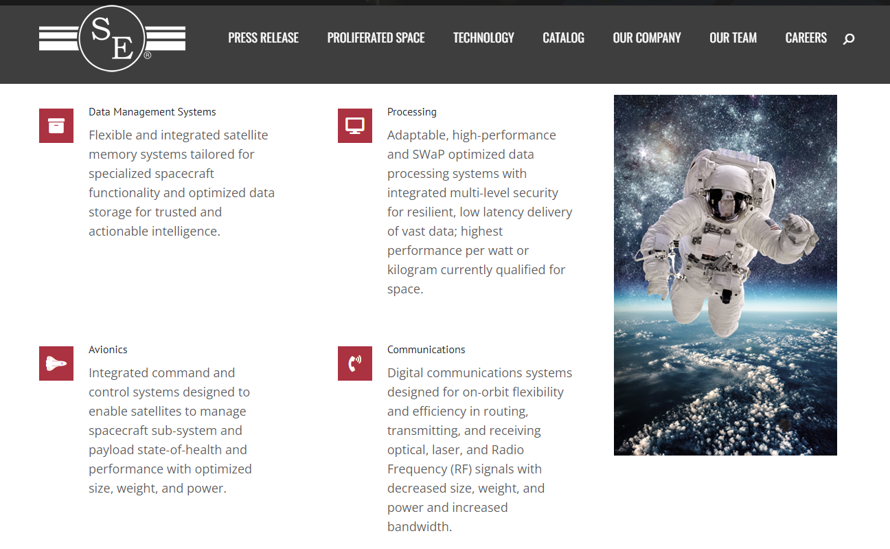 Strona firmy inżynieryjnej Seakr zawiera ciekawe grafiki i zwięzłe opisy usług