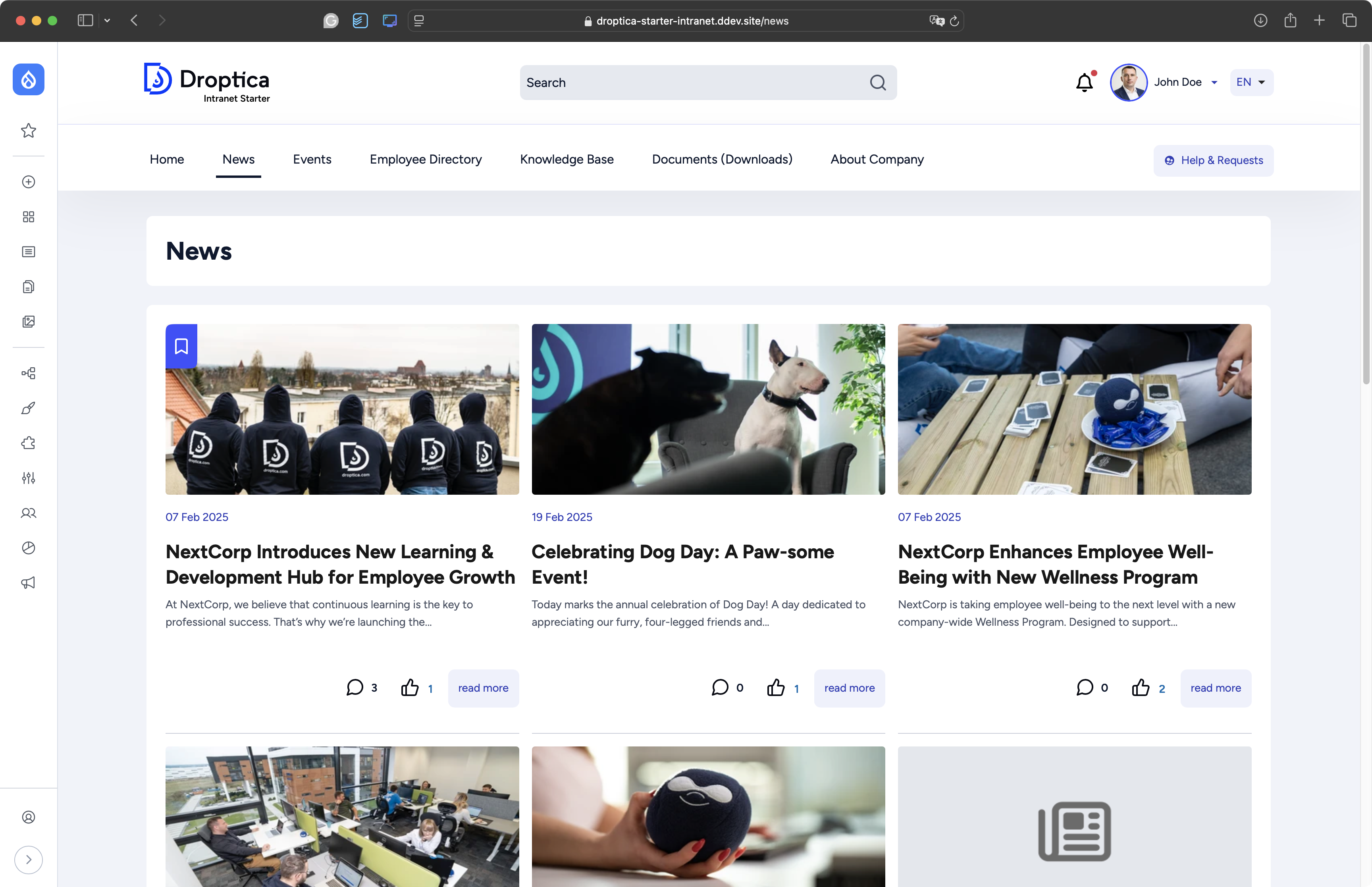 System Open Intranet zawiera przejrzystą sekcję newsów, które mogą być porządkowane po kategoriach i tagach