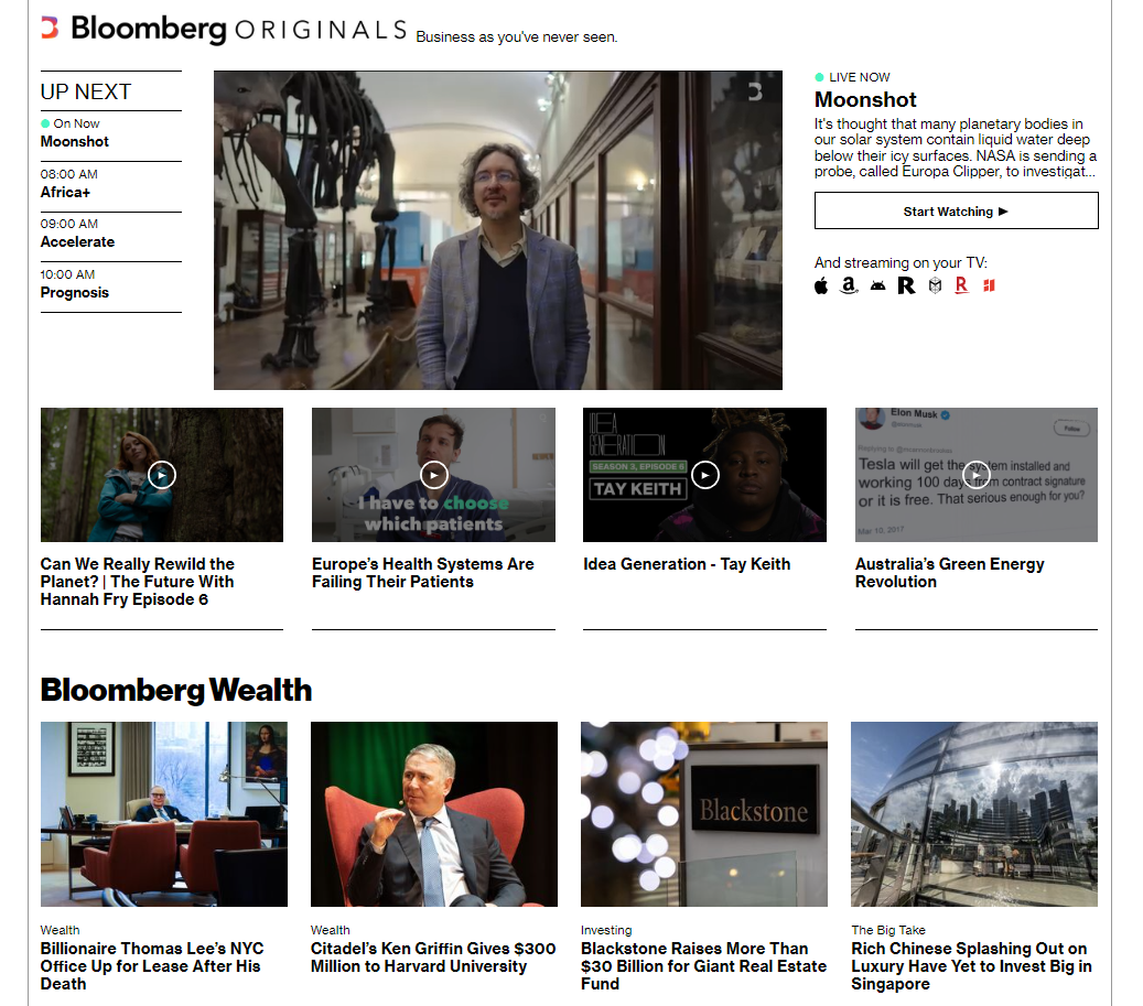 Strona internetowa Bloomberg z badaniami giełdowymi zawiera indeksy finansowe, wiadomości i rankingi