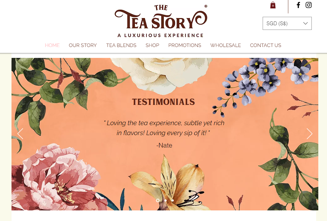 Sekcja z referencjami od klientów na stronie The Tea Story