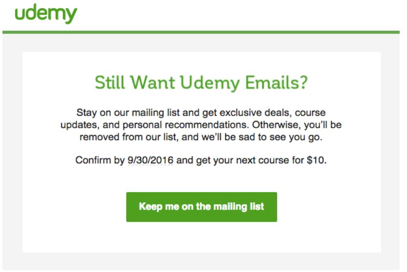 Przykład kampani e-mail marketingowej typu win-back od Udemy