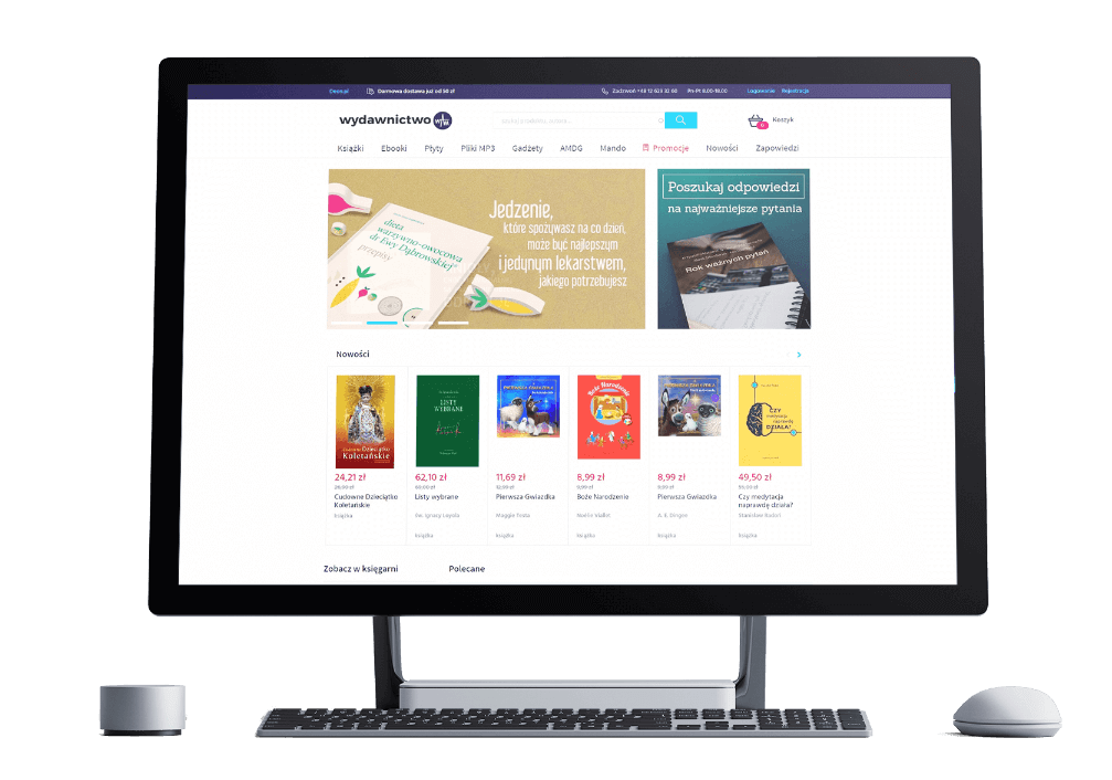 Ekran przedstawiający widok platformy e-commerce dla księgarni internetowej wydawnictwa WAM.