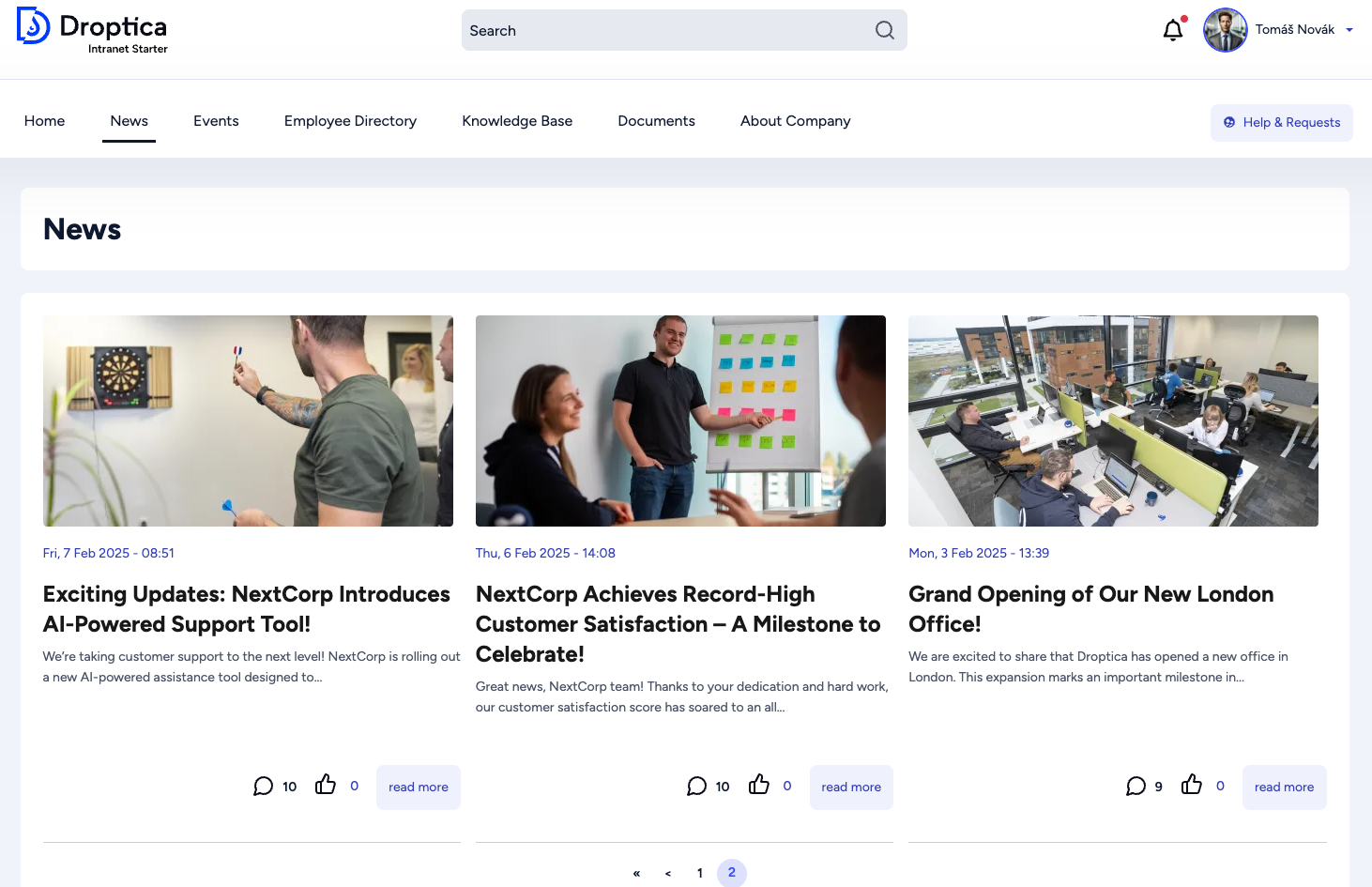Sekcja z newsami w dystrybucji Drupala Open Intranet
