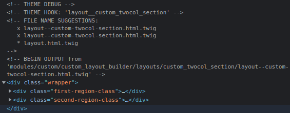 Fragment kodu HTML zawierający wyniki operacji związanych z sekcją