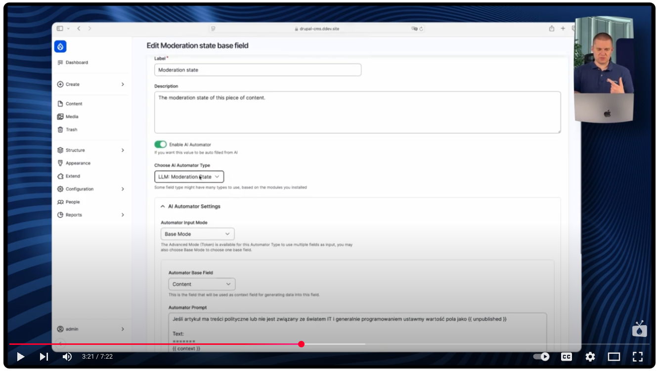 Włączanie funkcji AI Automator w module Drupala Content Moderation