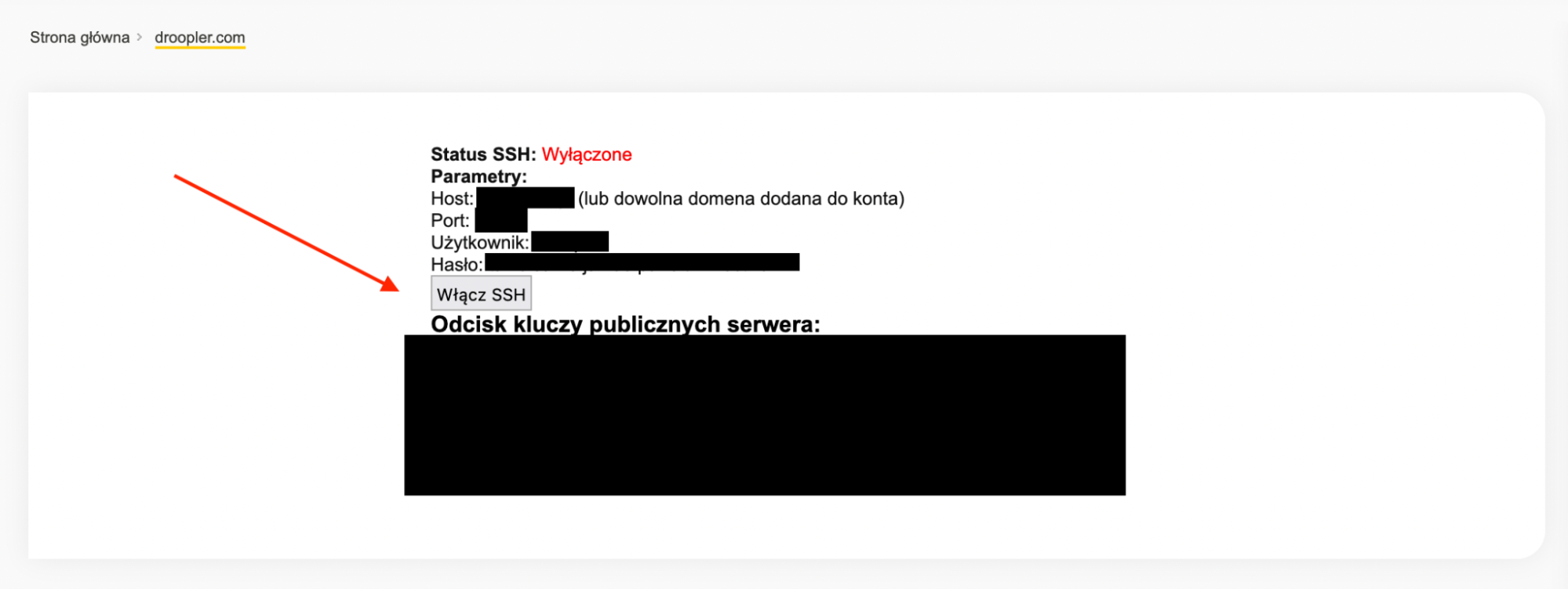 Włączanie SSH na podstronie edycji w cyber_Folks