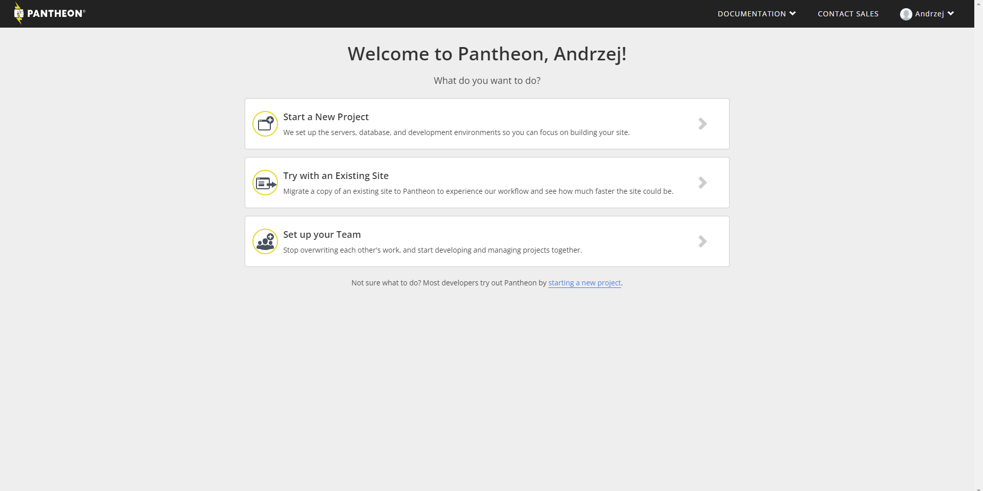 Wybieranie nowego projektu na platformie Pantheon, która oferuje hosting dla Drupala