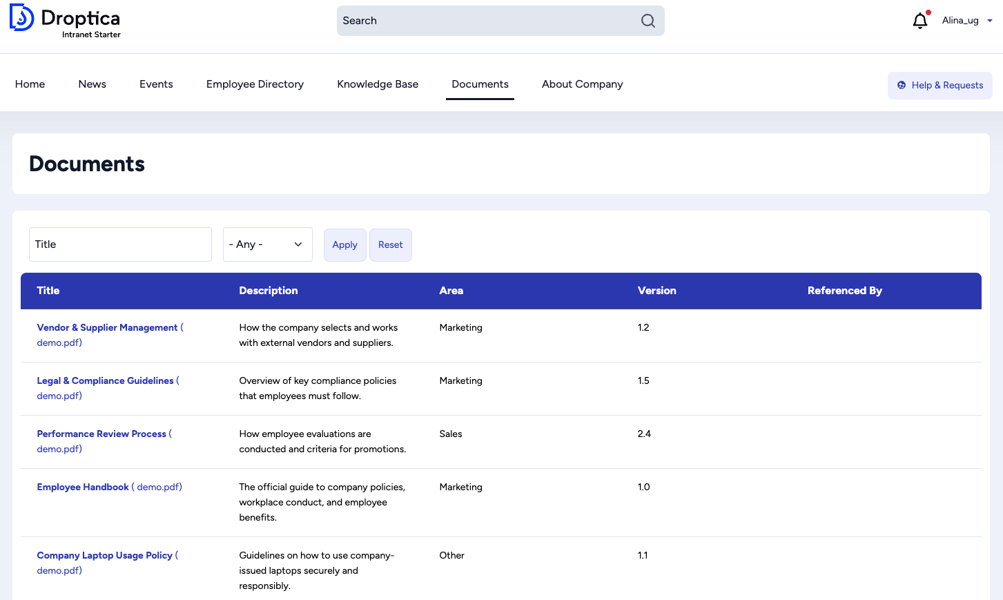 System Open Intranet pozwala na łatwe publikowanie i zarządzanie regulaminami firmowymi.
