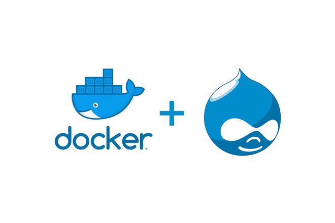 Docker logo (blue whale with containers on it's back). Typical container print was replaced with Drupal 8 logos.