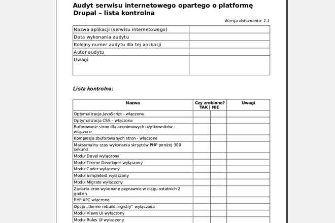Audyt serwisu internetowego opartego o platformę Drupal – lista kontrolna