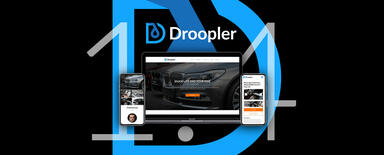 Droopler.1.4 visualisation. Logo of the Drupal distribution in the background.