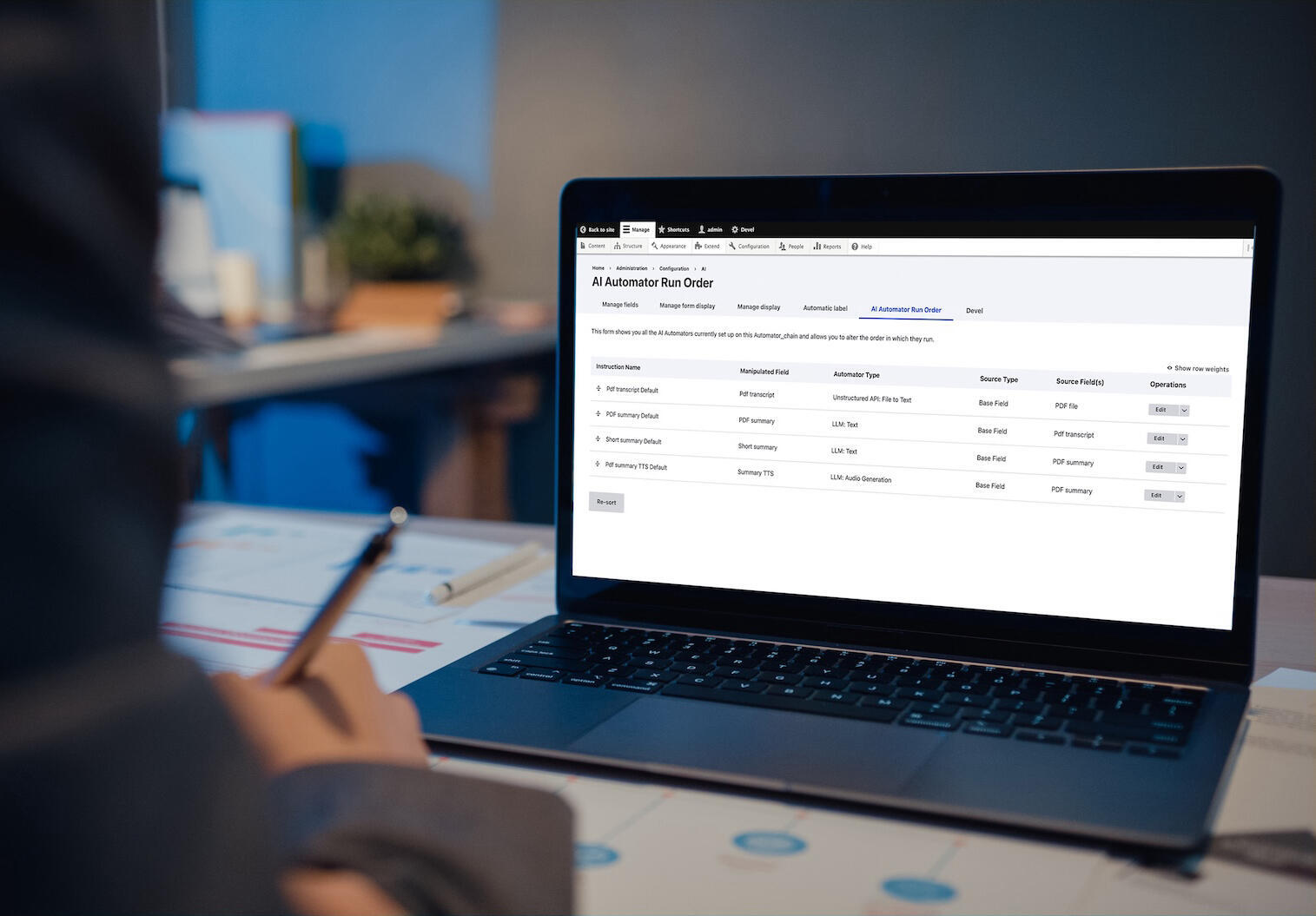 Widok ustawień modułu AI Automator, który stanowi techniczną bazę działania funkcji “Generate with AI”. 