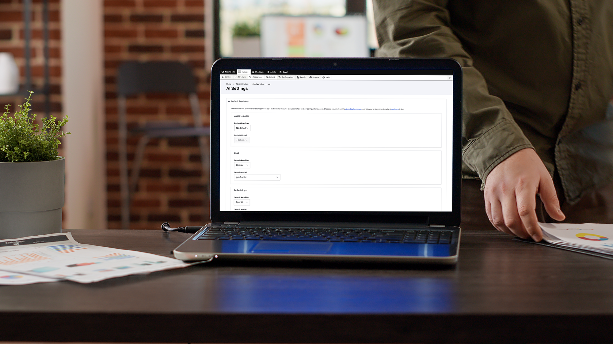 Ekran z ustawieniami modułu AI w Drupalu na platformie z dokumentami online. 
