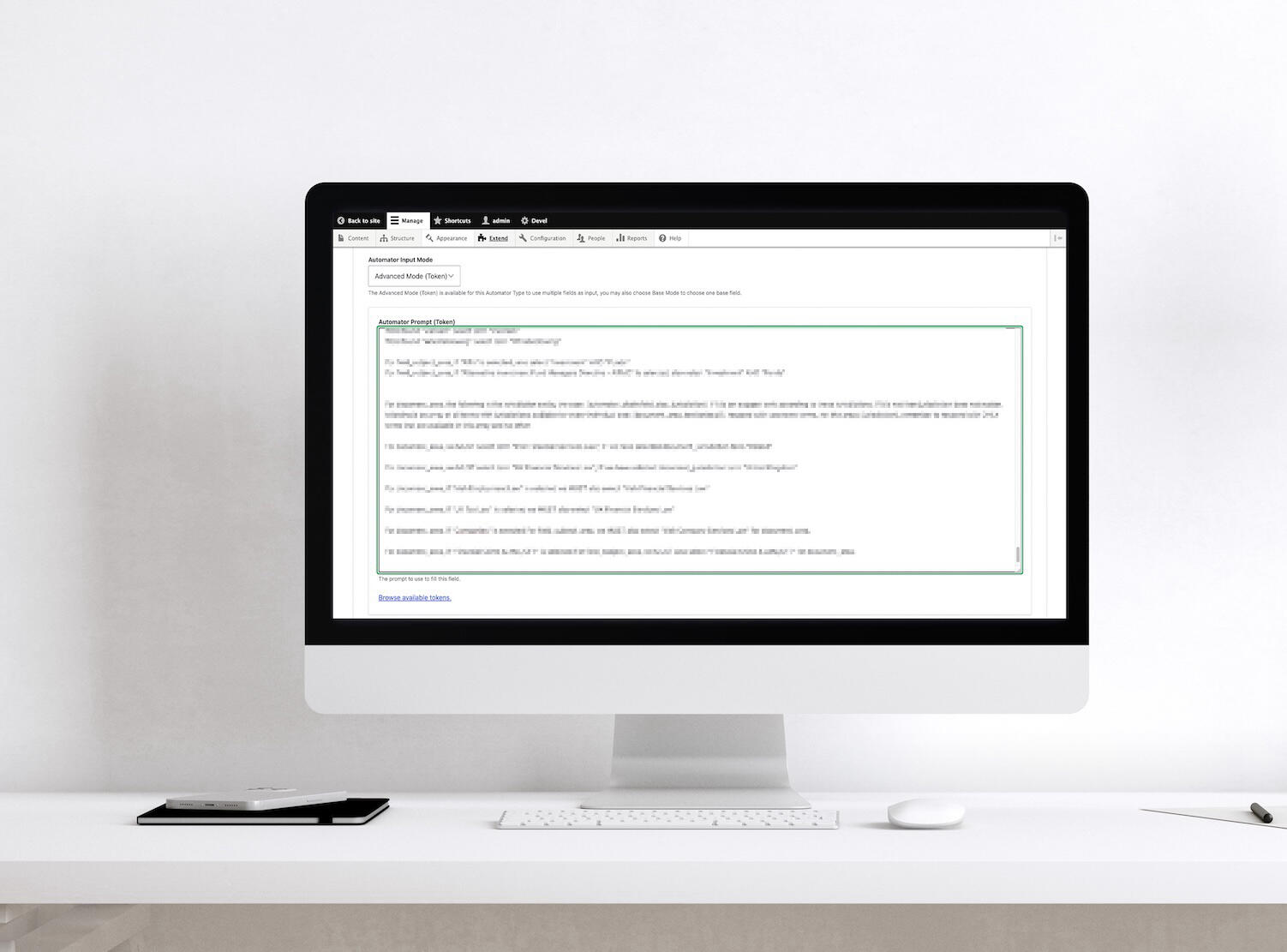 Panel z ustawieniami prompta, w którym są określone instrukcje dotyczące generowania informacji z AI.