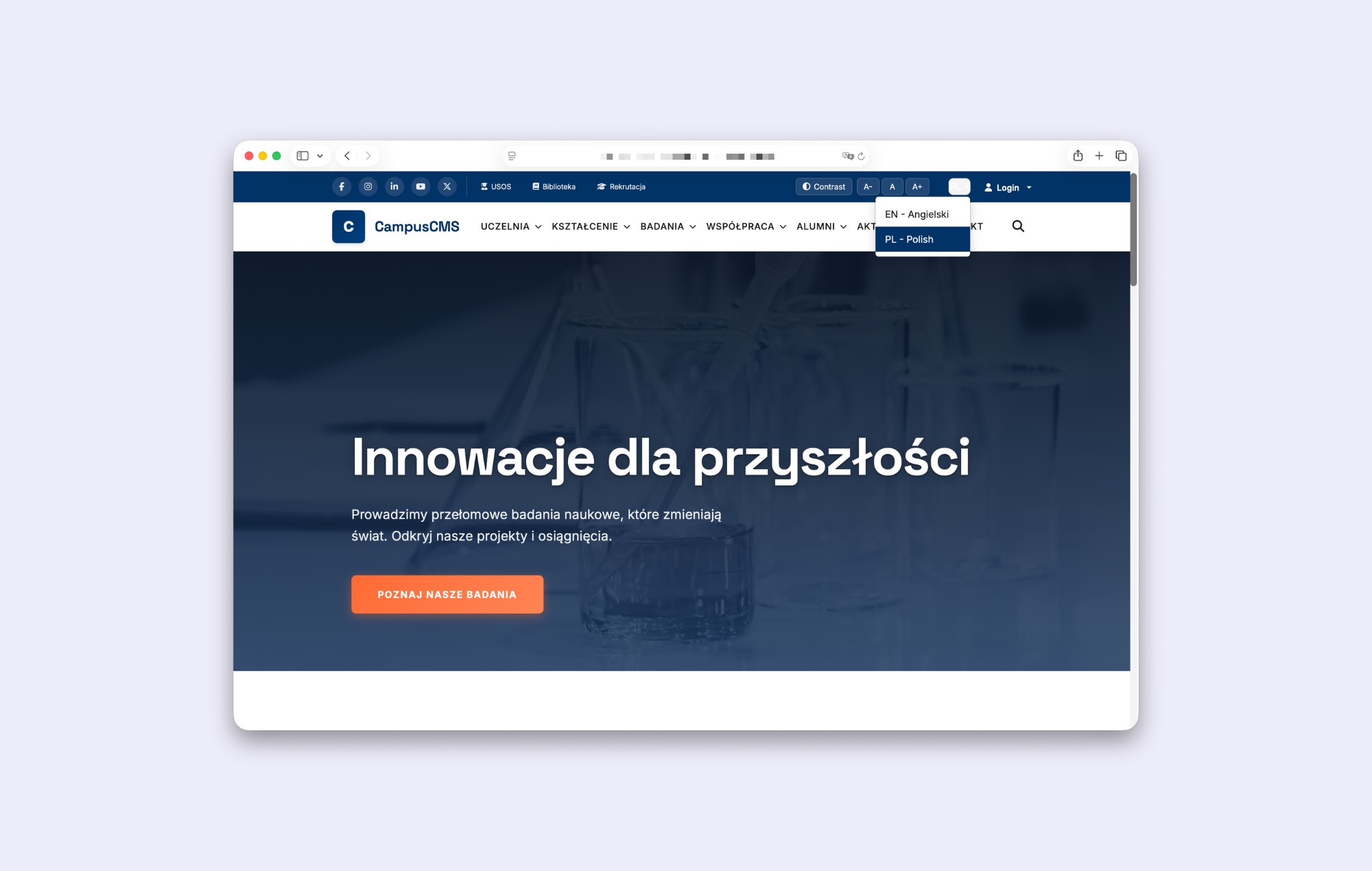 Opcja wielojęzyczności w CampusCMS. 