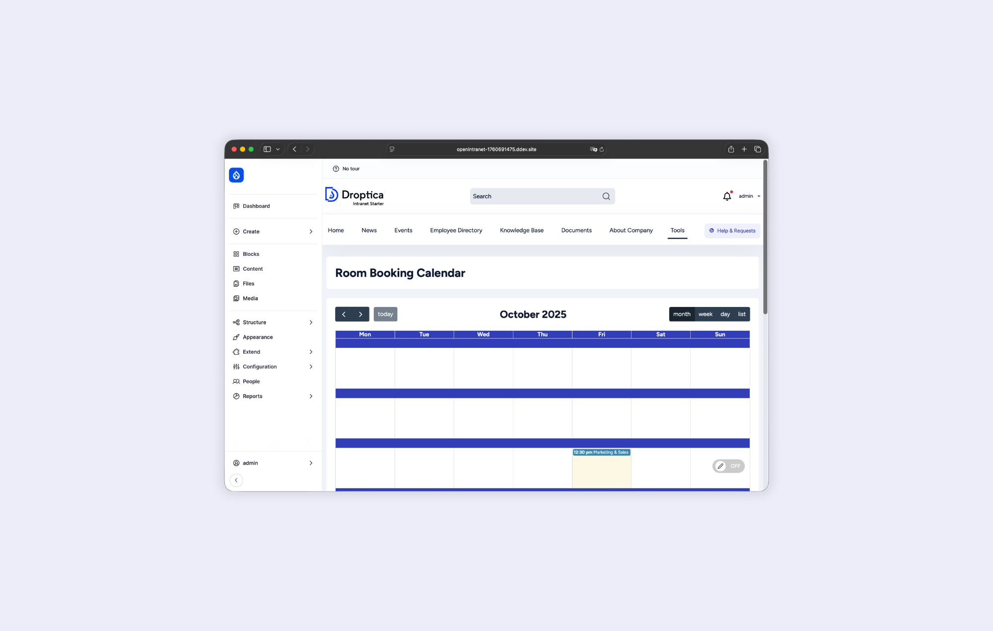 System rezerwacji sal konferencyjnych w Open Intranecie.