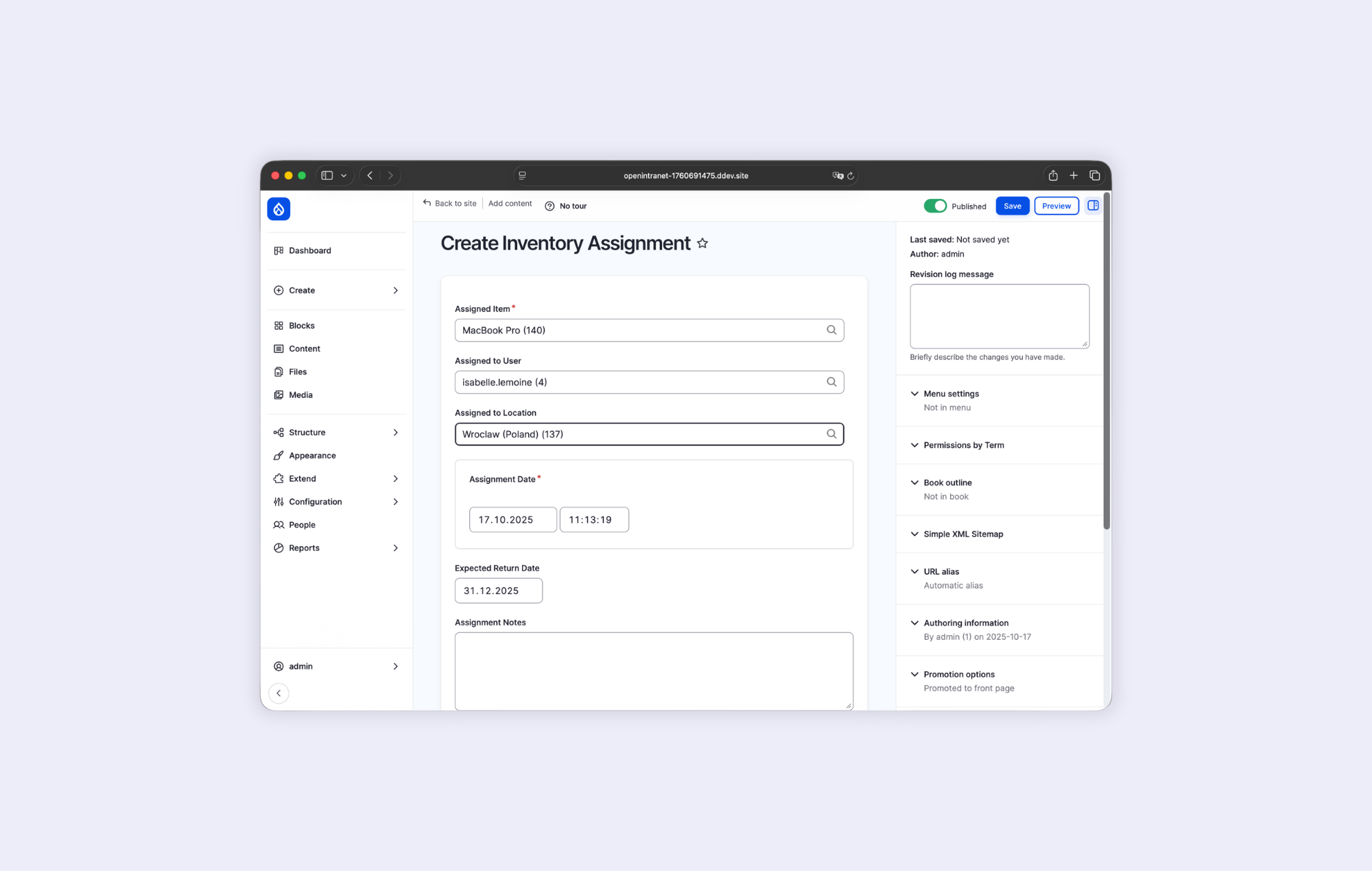 Zarządzanie zasobami firmowymi w systemie Open Intranet.