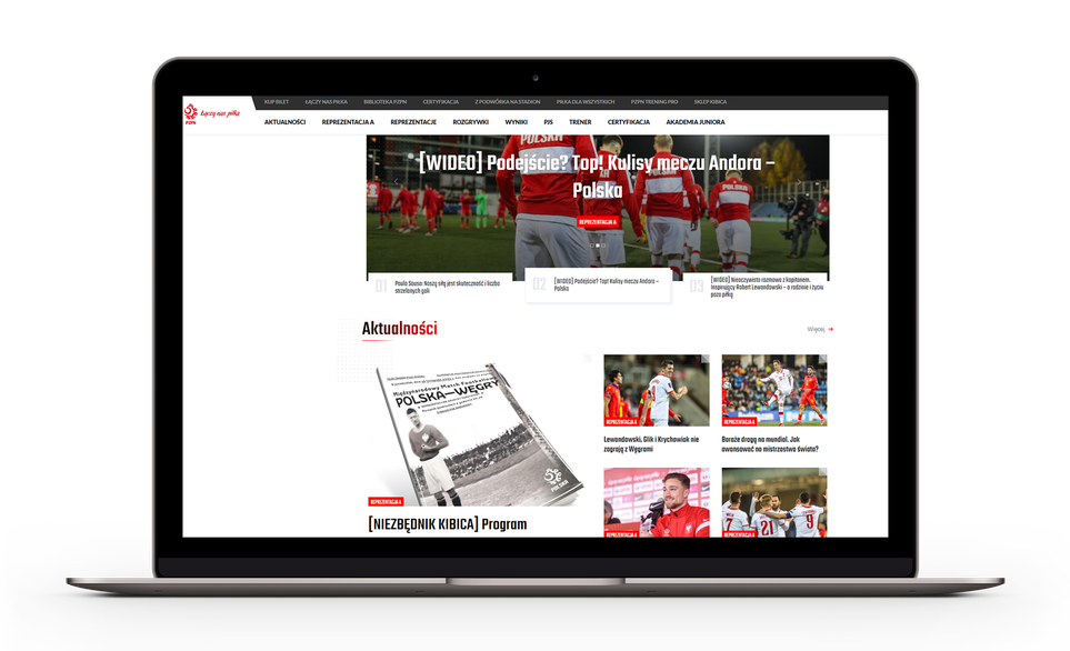 Strona główna serwisu Łączy nas piłka, który korzysta z systemu headless CMS na Drupalu