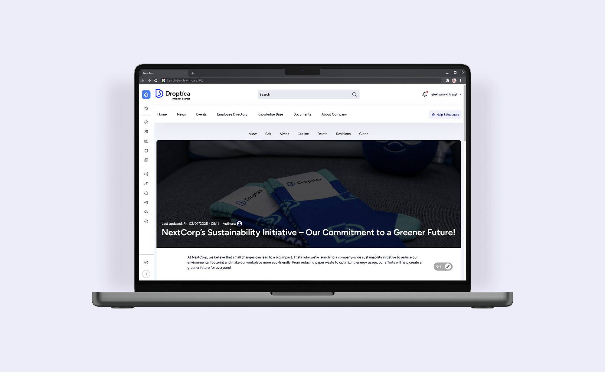 Ekran z systemem Open Intranet