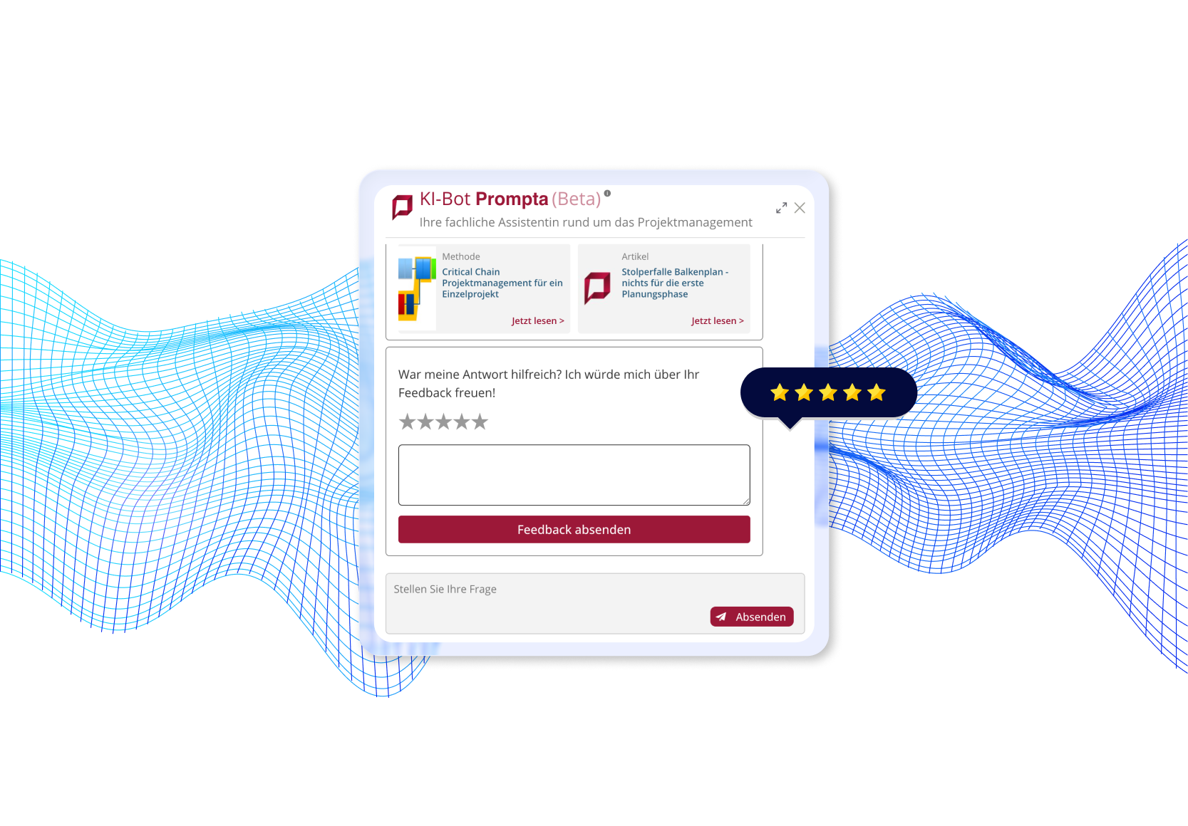 Grafika przedstawiająca chatbot AI, w którym można przekazać feedback na temat odbytej konwersacji.