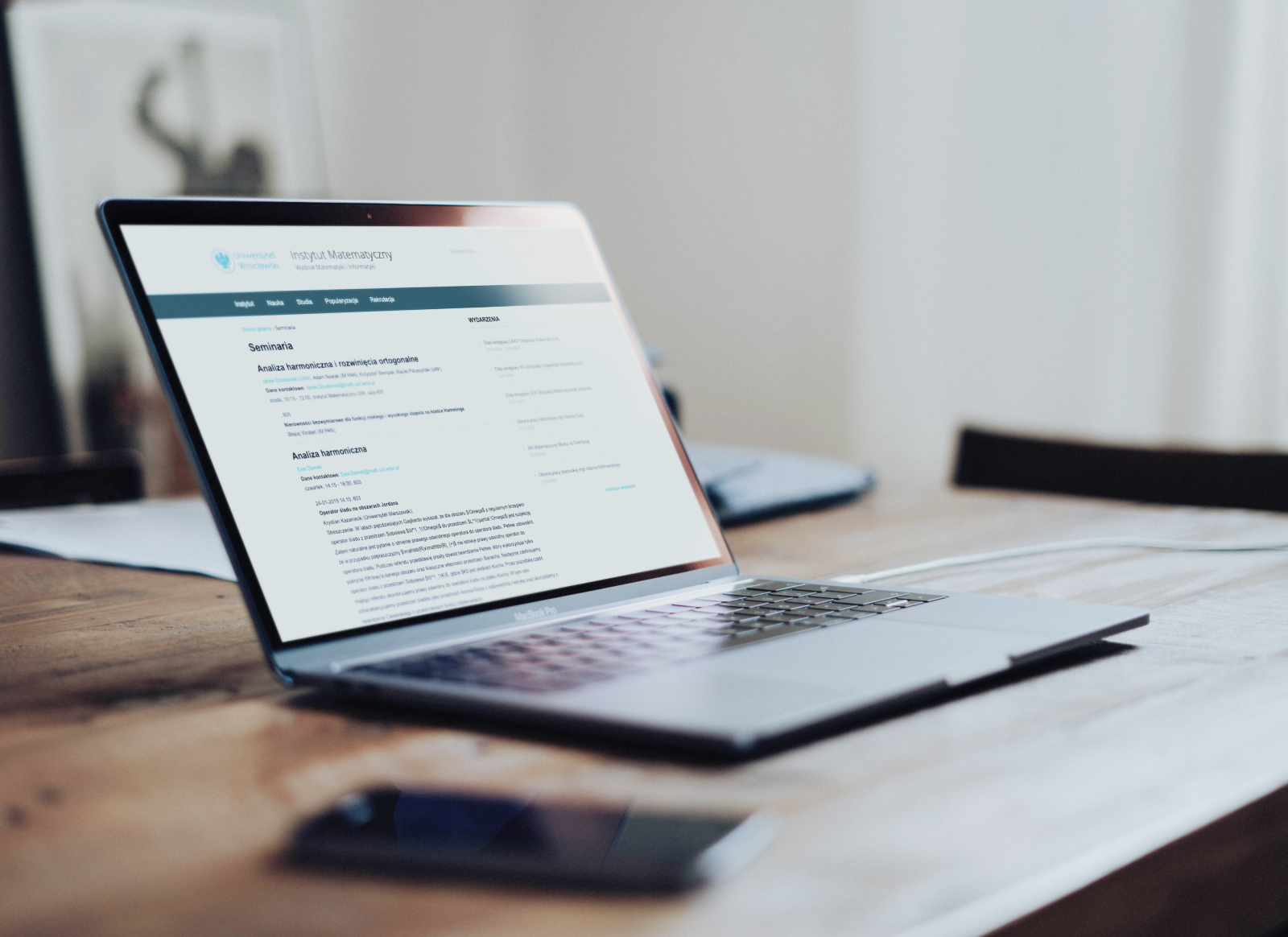 Jest to ekran strony Seminaria Instytutu Matematycznego z informacjami o seminariach dla studentów.
