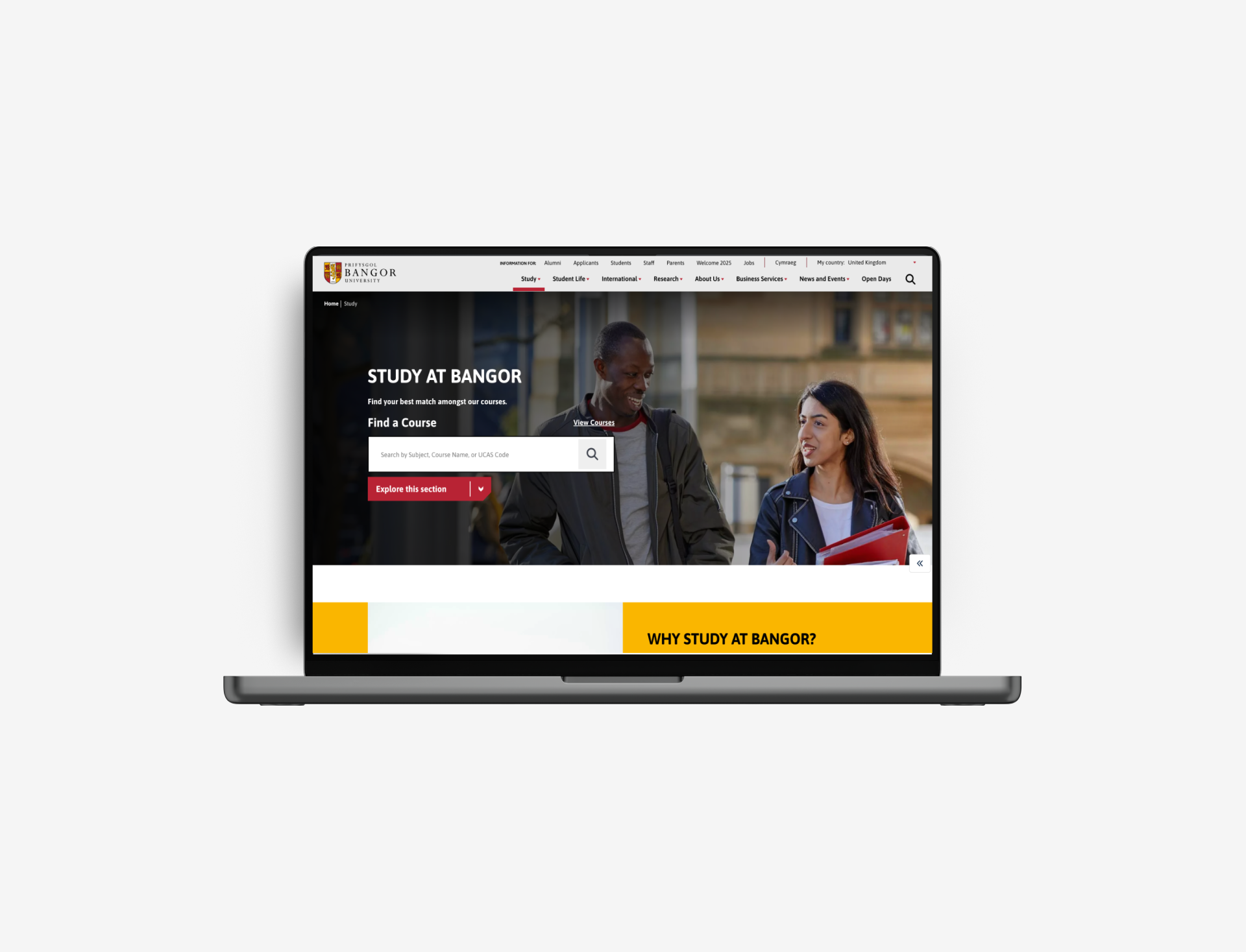 Strona internetowa naszego klienta, Uniwersytetu Bangor, który wyraził opinię o współpracy z Droptica.