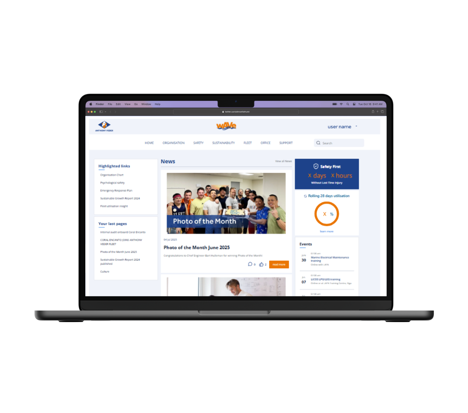 wAVe to nowoczesny intranet firmowy stworzony dla firmy Anthony Veder.