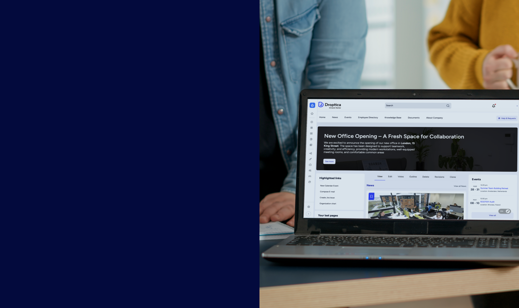 Ekran z platformą dla pracowników, która została zrealizowana w ramach usługi wdrożenie intranetu przez Droptica.