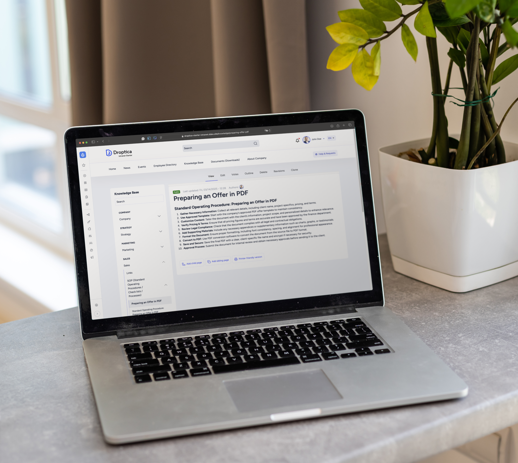 Przykład wdrożenia intranetu na bazie gotowego produktu open source od Droptica z opcją edycji.