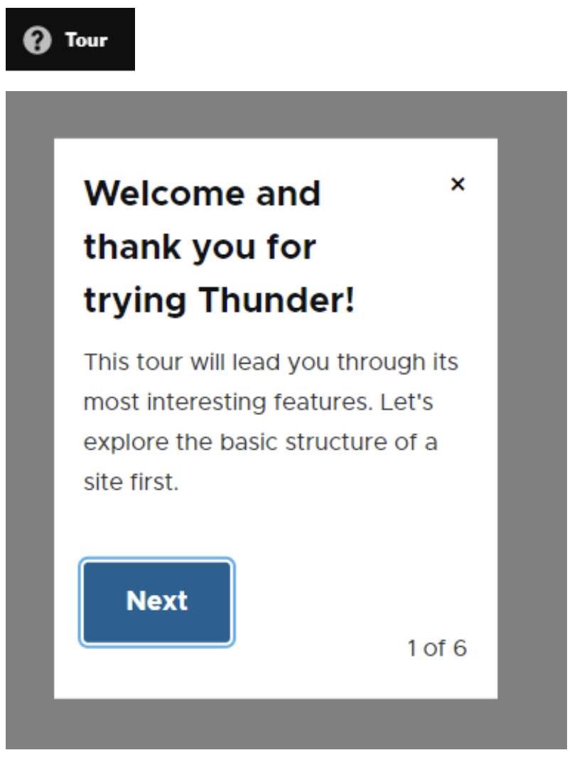 Guided Tour w Thunder CMS sprawia, że możemy krok po kroku wypróbować system do zarządzania treścią.