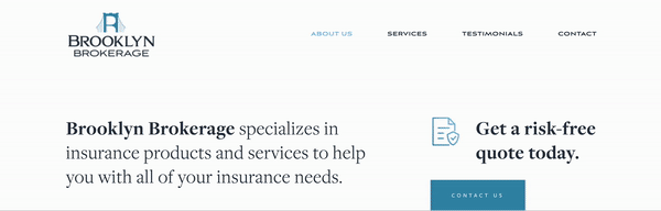 Strona internetowa firmy ubezpieczeniowej Brooklyn Brokerage jest dynamiczna i minimalistyczna.