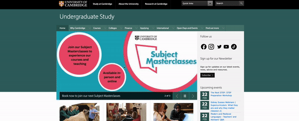 Uniwersytet Cambridge na stronie na Drupalu przyciąga uwagę użytkowników materiałami wideo.