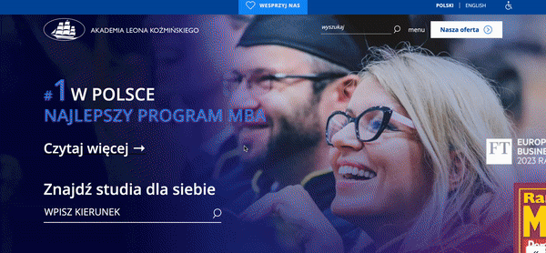 Strona na Drupalu Akademii Leona Koźmińskiego ma praktyczną opcję filtrowania informacji o studiach.