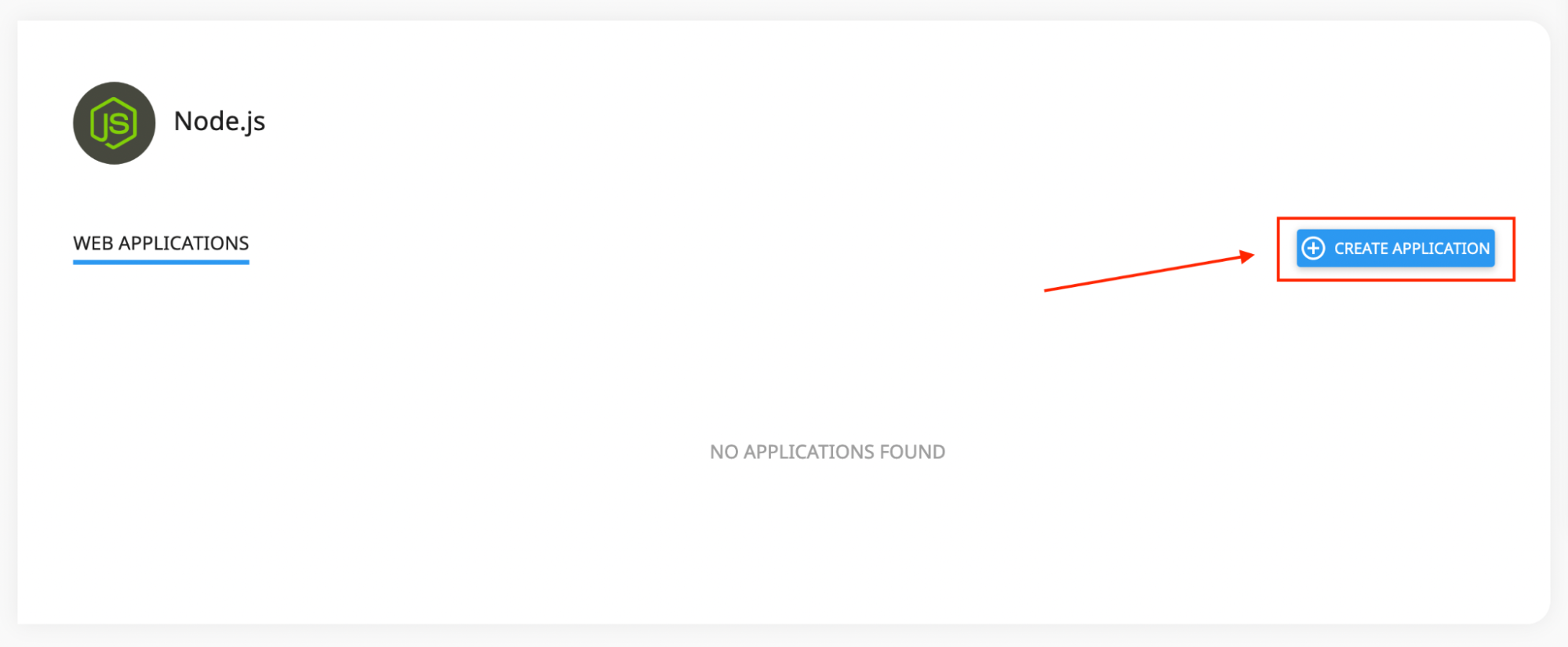 Przycisk dodawania aplikacji do listy aplikacji Node.js