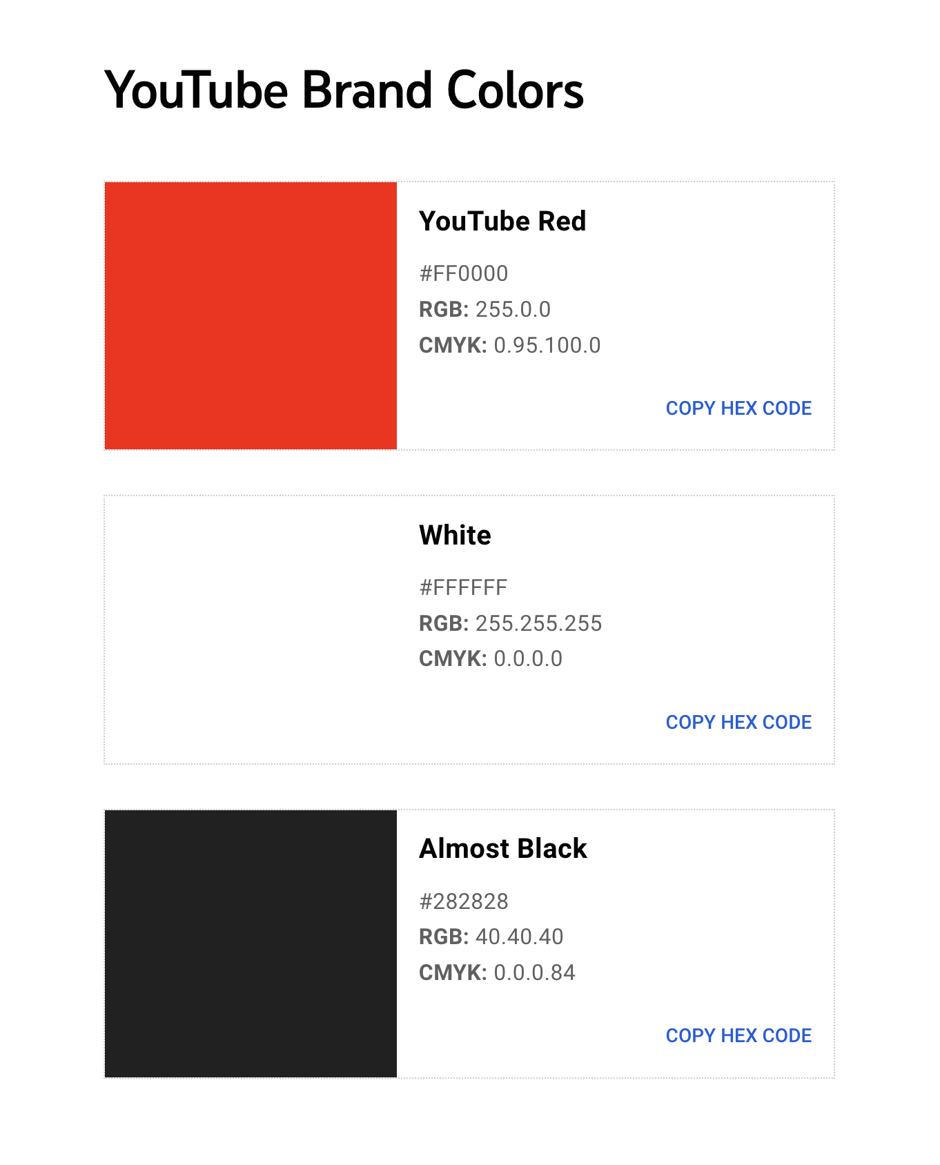 W style guide YouTube znajduje się sekcja z kolorami marki do używania na stronach internetowych.