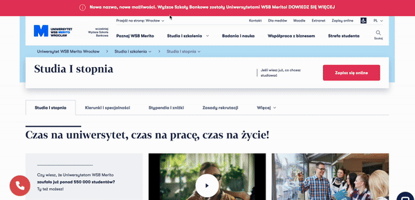 Strony uniwersytetów WSB Merito w różnych miastach bazują na systemie zarządzania treścią Drupal.