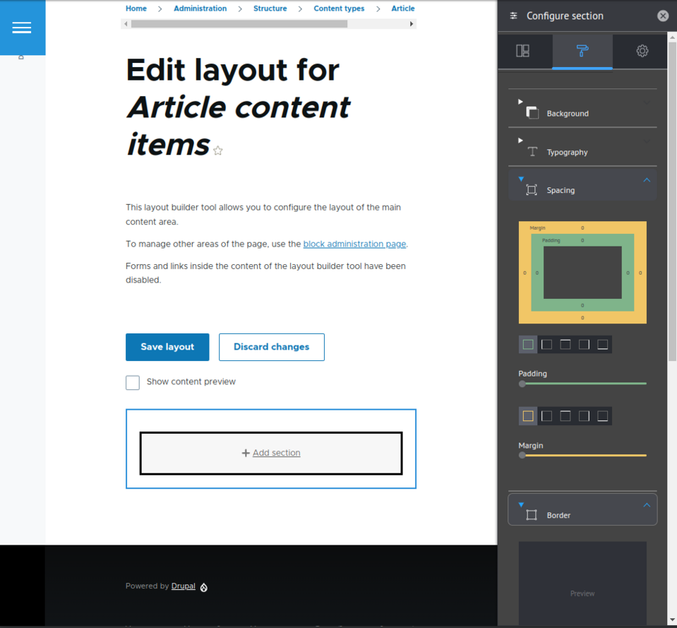 Wybieranie paddingów i marginesów dla sekcji w układzie tworzonym za pomocą Bootstrap Layout Builder